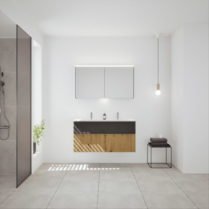 burgbad Fiumo 2.0 Mineralguss-Waschtisch mit Waschtischunterschrank 122 cm, mit Griff G0146