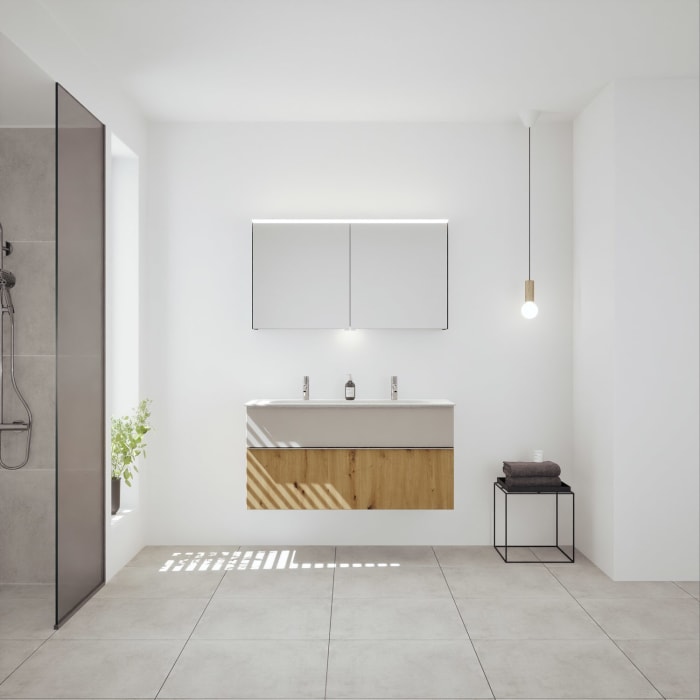 burgbad Fiumo 2.0 Mineralguss-Waschtisch mit Waschtischunterschrank 122 cm, mit Griff G0146