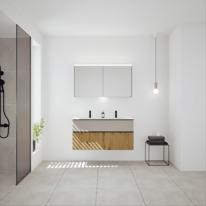 burgbad Fiumo 2.0 Mineralguss-Waschtisch mit Waschtischunterschrank 122 cm, mit Griff G0200