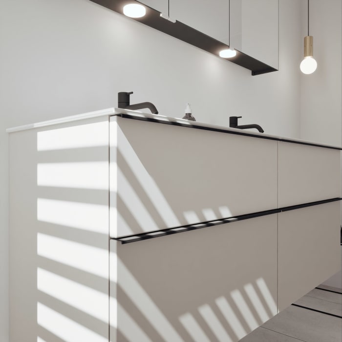 burgbad Fiumo 2.0 Mineralguss-Waschtisch mit Waschtischunterschrank 142 cm, mit Griff G0200