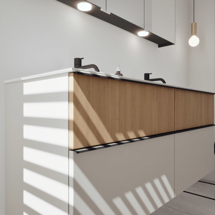 burgbad Fiumo 2.0 Mineralguss-Waschtisch mit Waschtischunterschrank 142 cm, mit Griff G0200