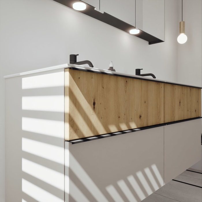 burgbad Fiumo 2.0 Mineralguss-Waschtisch mit Waschtischunterschrank 142 cm, mit Griff G0200