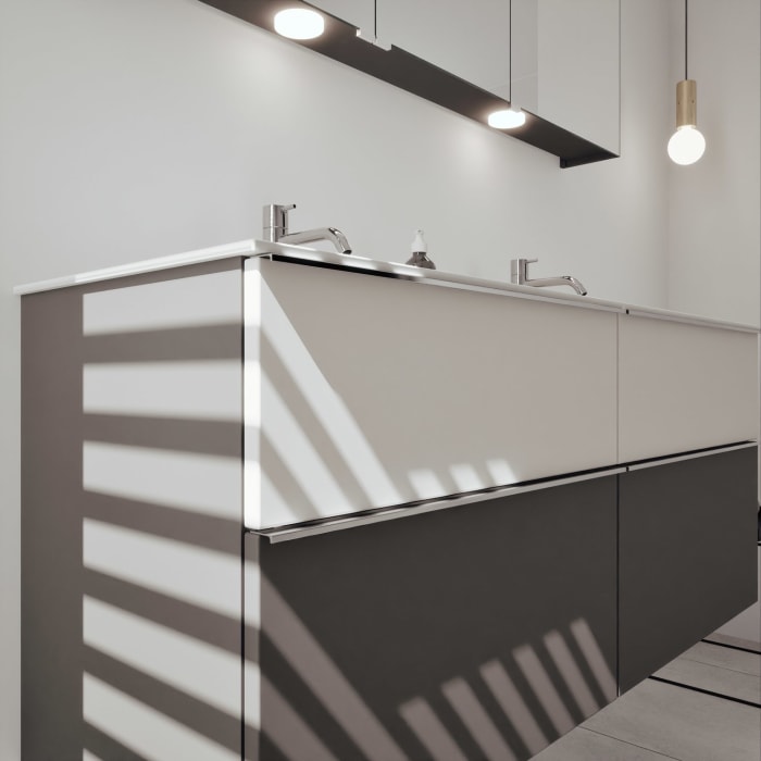 burgbad Fiumo 2.0 Mineralguss-Waschtisch mit Waschtischunterschrank 142 cm, mit Griff G0146