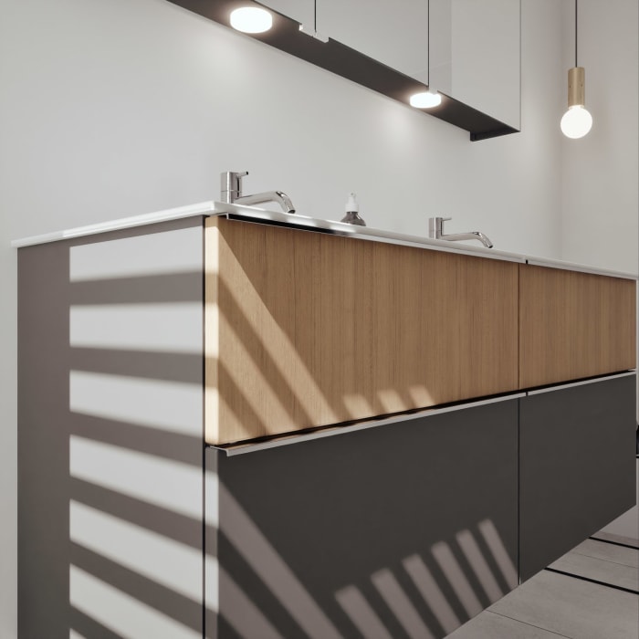 burgbad Fiumo 2.0 Mineralguss-Waschtisch mit Waschtischunterschrank 142 cm, mit Griff G0146