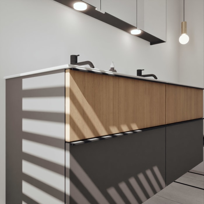 burgbad Fiumo 2.0 Mineralguss-Waschtisch mit Waschtischunterschrank 142 cm, mit Griff G0200