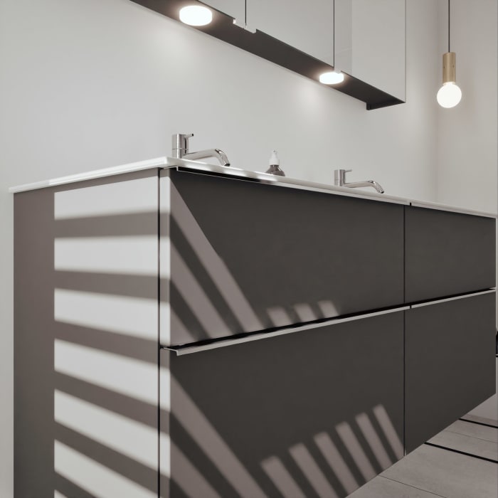 burgbad Fiumo 2.0 Mineralguss-Waschtisch mit Waschtischunterschrank 142 cm, mit Griff G0146