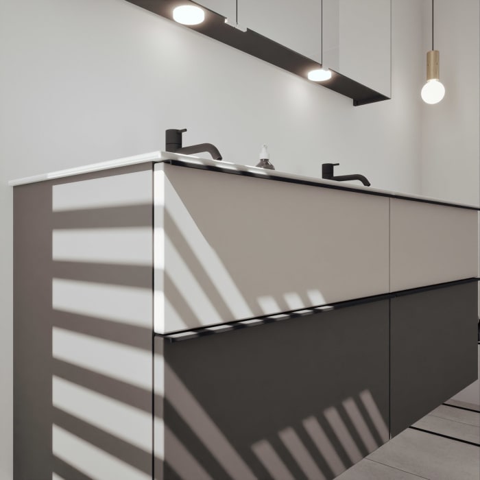 burgbad Fiumo 2.0 Mineralguss-Waschtisch mit Waschtischunterschrank 142 cm, mit Griff G0200