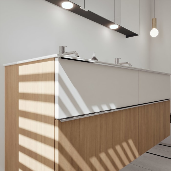 burgbad Fiumo 2.0 Mineralguss-Waschtisch mit Waschtischunterschrank 142 cm, mit Griff G0146