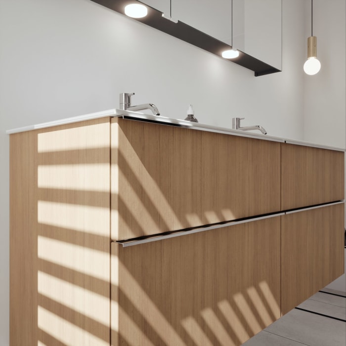 burgbad Fiumo 2.0 Mineralguss-Waschtisch mit Waschtischunterschrank 142 cm, mit Griff G0146