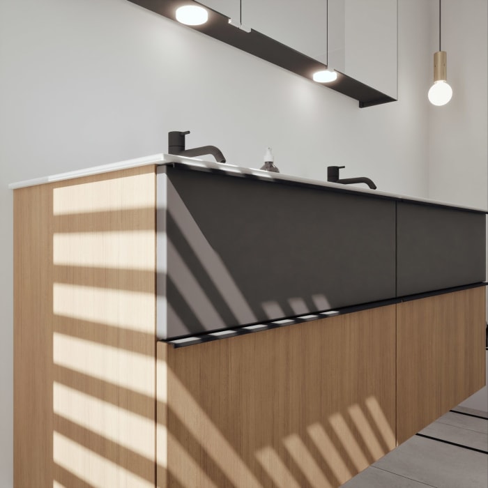 burgbad Fiumo 2.0 Mineralguss-Waschtisch mit Waschtischunterschrank 142 cm, mit Griff G0200