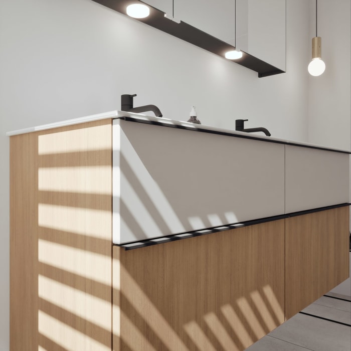 burgbad Fiumo 2.0 Mineralguss-Waschtisch mit Waschtischunterschrank 142 cm, mit Griff G0200