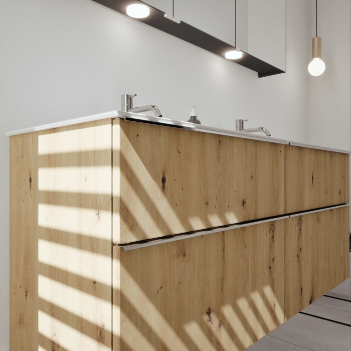 burgbad Fiumo 2.0 Mineralguss-Waschtisch mit Waschtischunterschrank 142 cm, mit Griff G0146