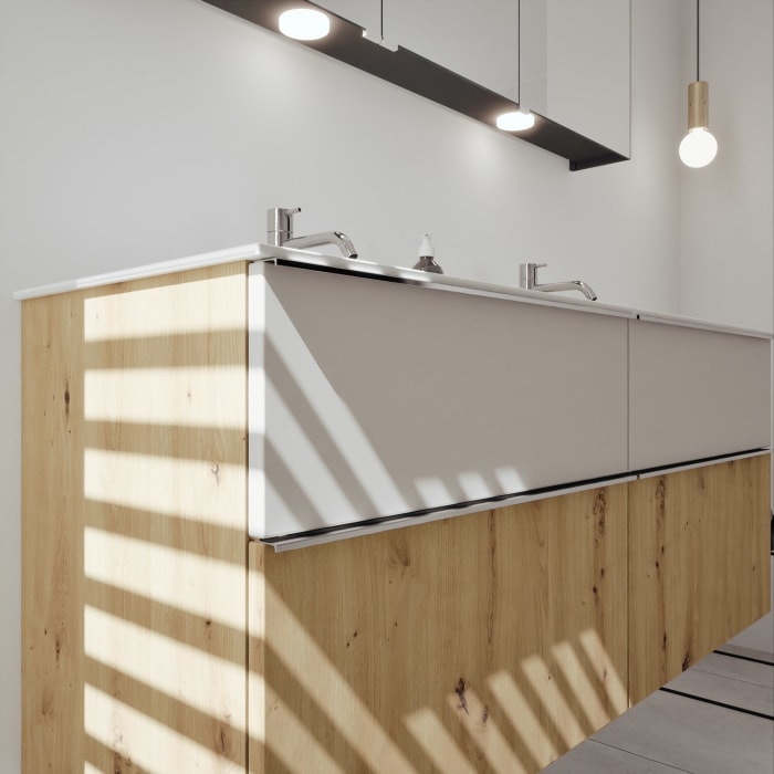 burgbad Fiumo 2.0 Mineralguss-Waschtisch mit Waschtischunterschrank 142 cm, mit Griff G0146