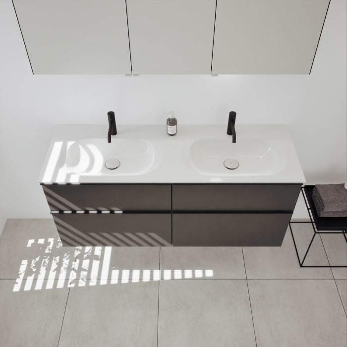 burgbad Fiumo 2.0 Mineralguss-Waschtisch mit Waschtischunterschrank 142 cm, mit Griff G0200