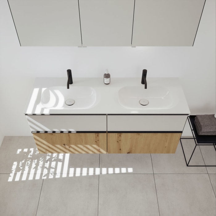 burgbad Fiumo 2.0 Mineralguss-Waschtisch mit Waschtischunterschrank 142 cm, mit Griff G0200