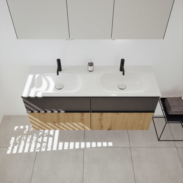 burgbad Fiumo 2.0 Mineralguss-Waschtisch mit Waschtischunterschrank 142 cm, mit Griff G0200