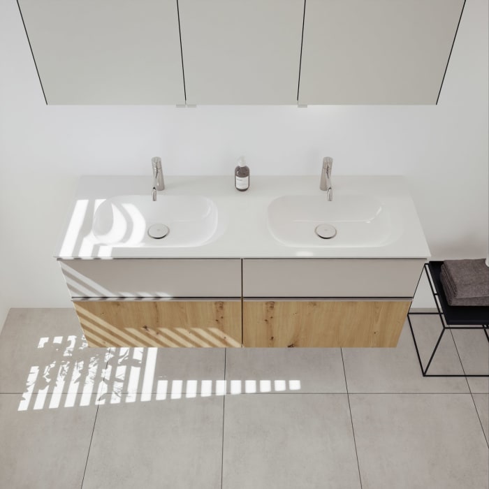 burgbad Fiumo 2.0 Mineralguss-Waschtisch mit Waschtischunterschrank 142 cm, mit Griff G0146