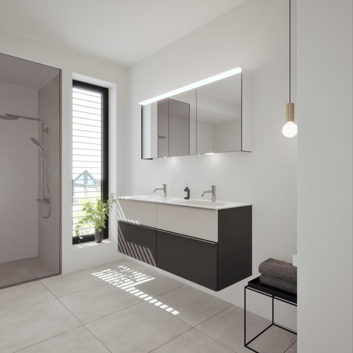 burgbad Fiumo 2.0 Mineralguss-Waschtisch mit Waschtischunterschrank 142 cm, mit Griff G0146