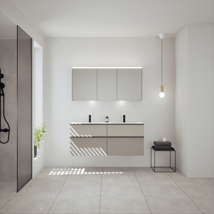 burgbad Fiumo 2.0 Mineralguss-Waschtisch mit Waschtischunterschrank 142 cm, mit Griff G0200