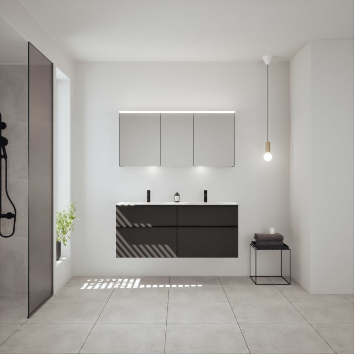 burgbad Fiumo 2.0 Mineralguss-Waschtisch mit Waschtischunterschrank 142 cm, mit Griff G0200