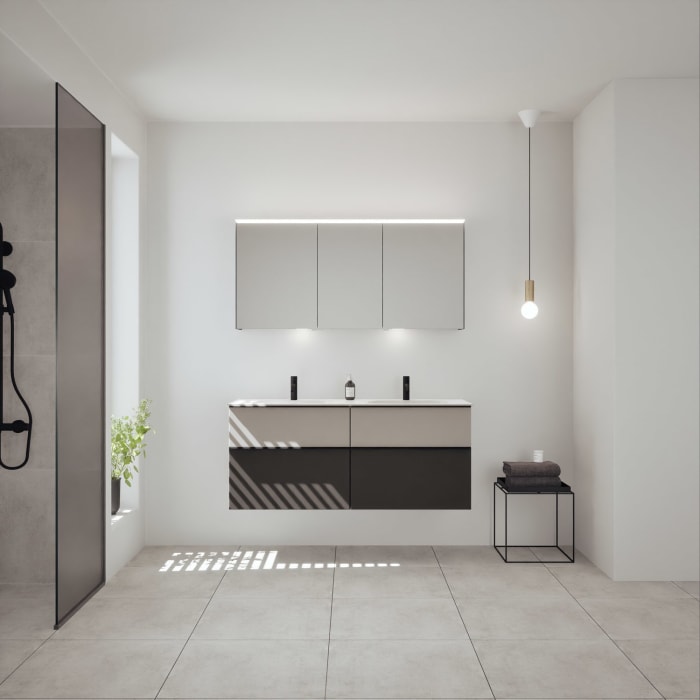 burgbad Fiumo 2.0 Mineralguss-Waschtisch mit Waschtischunterschrank 142 cm, mit Griff G0200