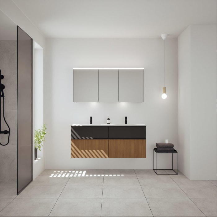 burgbad Fiumo 2.0 Mineralguss-Waschtisch mit Waschtischunterschrank 142 cm, mit Griff G0200