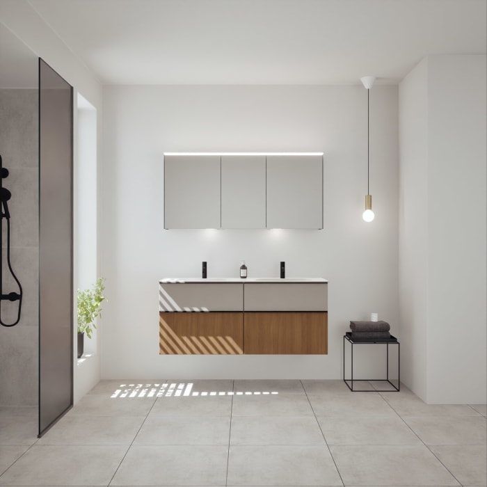 burgbad Fiumo 2.0 Mineralguss-Waschtisch mit Waschtischunterschrank 142 cm, mit Griff G0200