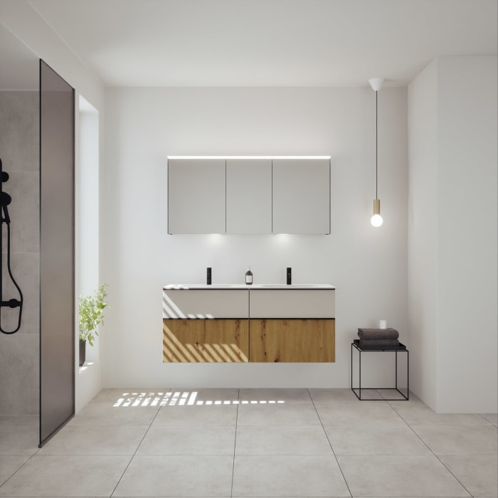 burgbad Fiumo 2.0 Mineralguss-Waschtisch mit Waschtischunterschrank 142 cm, mit Griff G0200