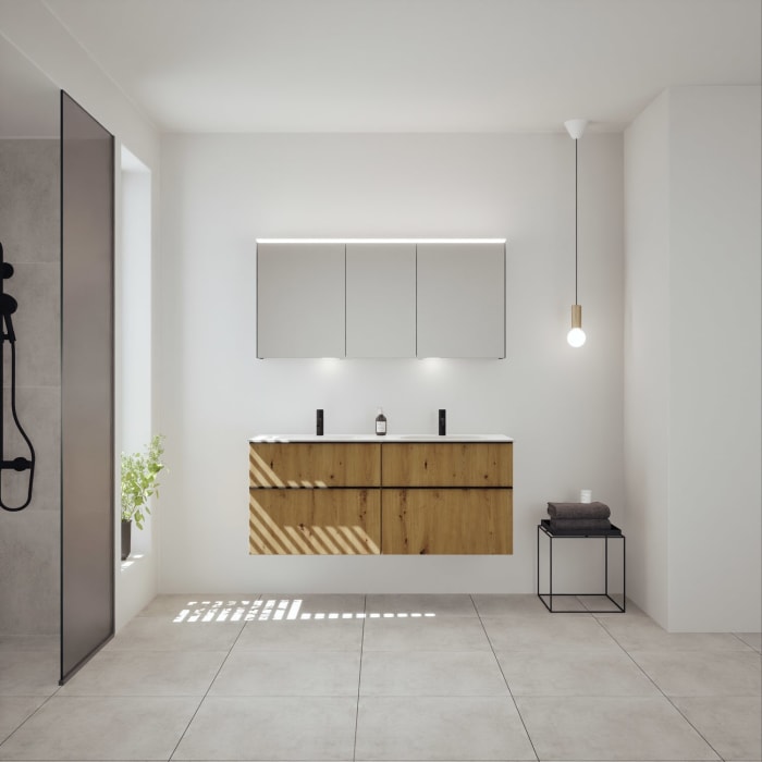 burgbad Fiumo 2.0 Mineralguss-Waschtisch mit Waschtischunterschrank 142 cm, mit Griff G0200