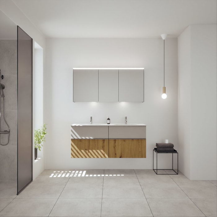 burgbad Fiumo 2.0 Mineralguss-Waschtisch mit Waschtischunterschrank 142 cm, mit Griff G0146