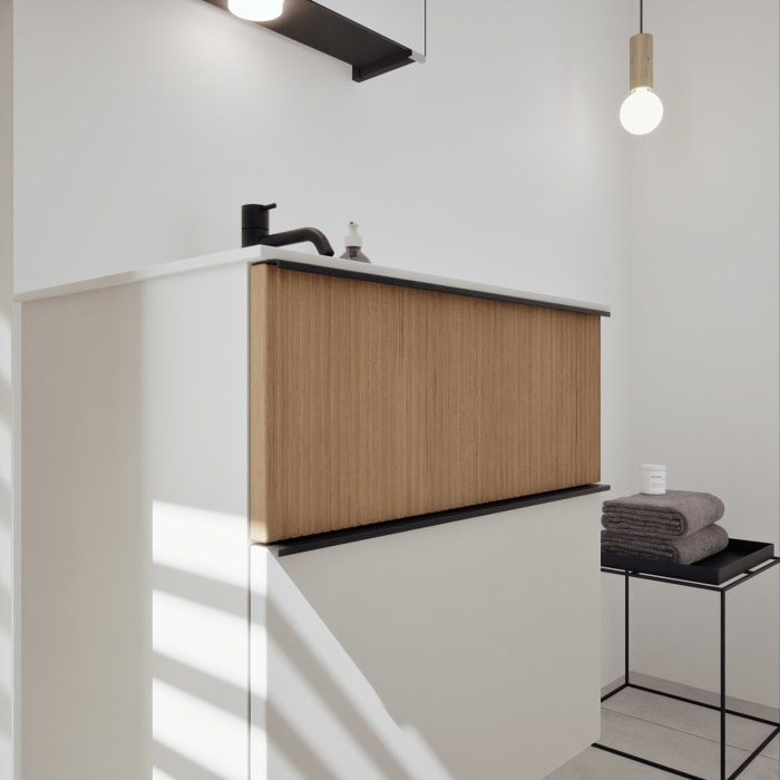 burgbad Fiumo 2.0 Mineralguss-Waschtisch mit Waschtischunterschrank 62 cm, mit Griff G0200