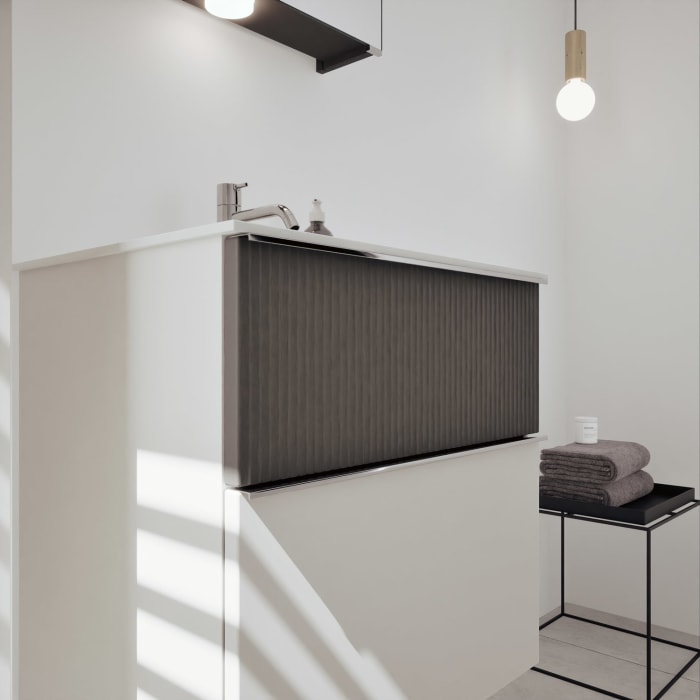 burgbad Fiumo 2.0 Mineralguss-Waschtisch mit Waschtischunterschrank 62 cm, mit Griff G0146