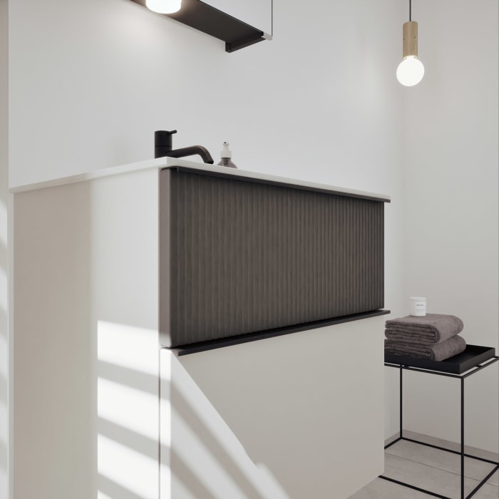 burgbad Fiumo 2.0 Mineralguss-Waschtisch mit Waschtischunterschrank 62 cm, mit Griff G0200