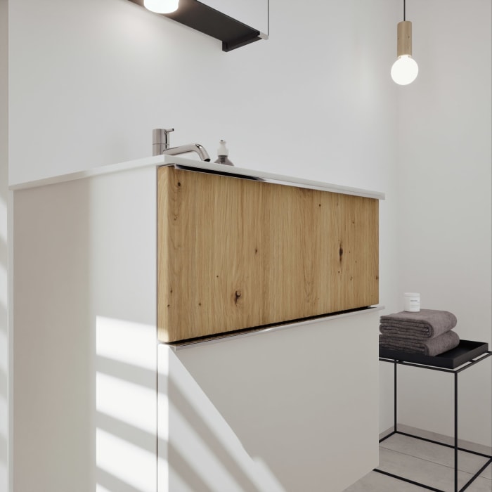 burgbad Fiumo 2.0 Mineralguss-Waschtisch mit Waschtischunterschrank 62 cm, mit Griff G0146