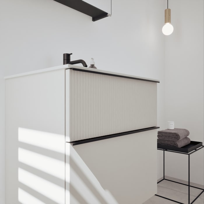 burgbad Fiumo 2.0 Mineralguss-Waschtisch mit Waschtischunterschrank 62 cm, mit Griff G0200