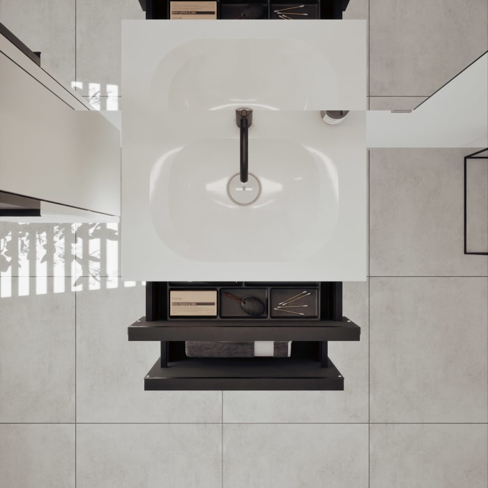 burgbad Fiumo 2.0 Mineralguss-Waschtisch mit Waschtischunterschrank 62 cm, mit Griff G0200