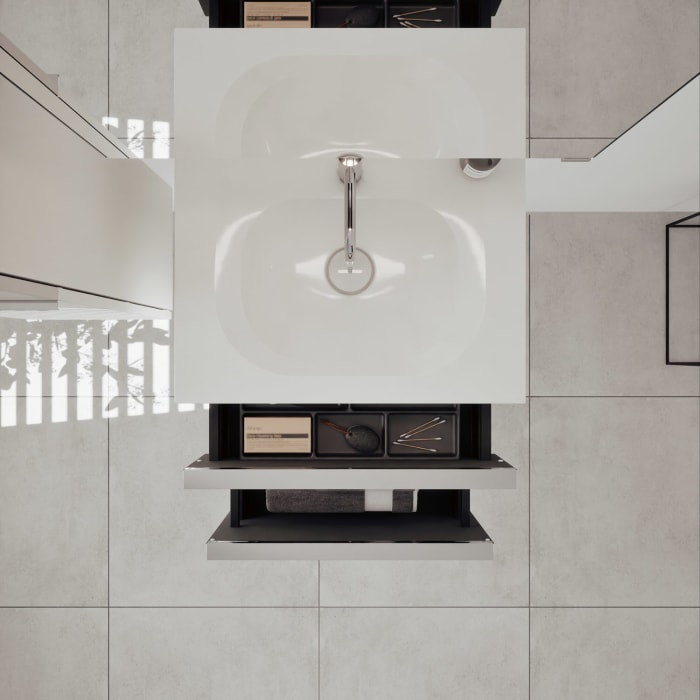 burgbad Fiumo 2.0 Mineralguss-Waschtisch mit Waschtischunterschrank 62 cm, mit Griff G0146