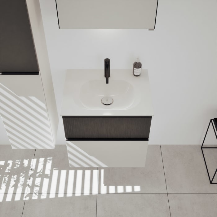 burgbad Fiumo 2.0 Mineralguss-Waschtisch mit Waschtischunterschrank 62 cm, mit Griff G0200