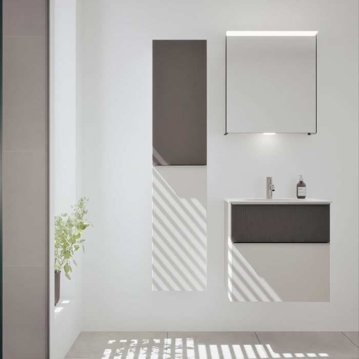 burgbad Fiumo 2.0 Mineralguss-Waschtisch mit Waschtischunterschrank 62 cm, mit Griff G0146