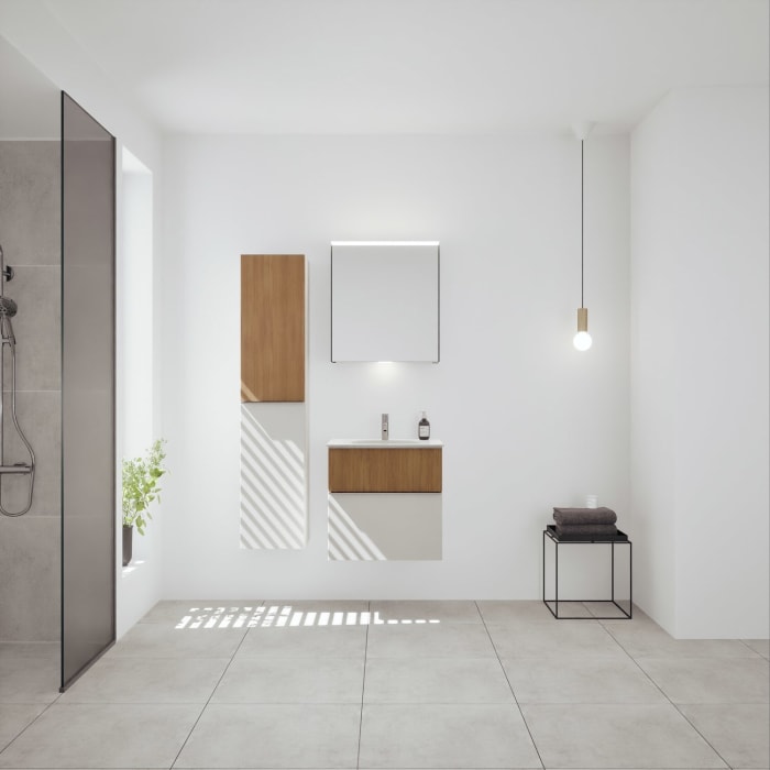 burgbad Fiumo 2.0 Mineralguss-Waschtisch mit Waschtischunterschrank 62 cm, mit Griff G0146