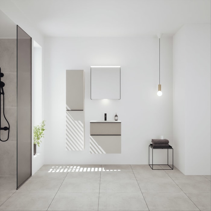 burgbad Fiumo 2.0 Mineralguss-Waschtisch mit Waschtischunterschrank 62 cm, mit Griff G0200