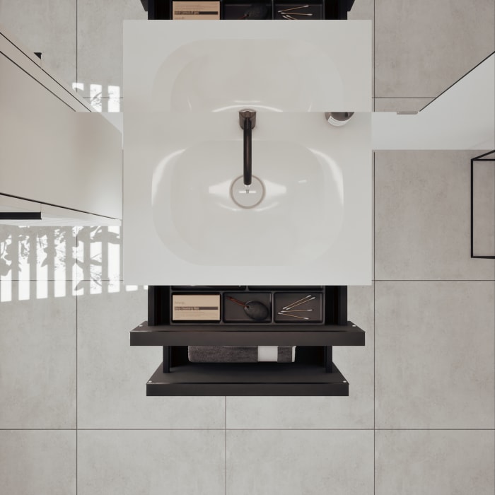 burgbad Fiumo 2.0 Mineralguss-Waschtisch mit Waschtischunterschrank 62 cm, mit Griff G0200