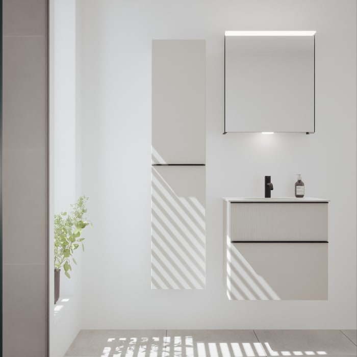 burgbad Fiumo 2.0 Mineralguss-Waschtisch mit Waschtischunterschrank 62 cm, mit Griff G0200