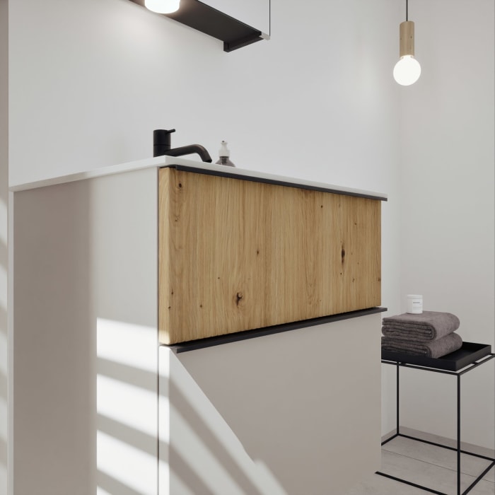 burgbad Fiumo 2.0 Mineralguss-Waschtisch mit Waschtischunterschrank 62 cm, mit Griff G0200