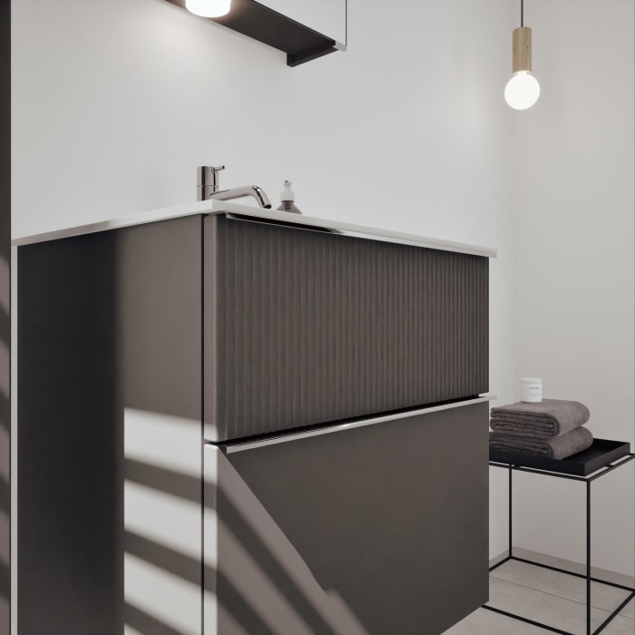 burgbad Fiumo 2.0 Mineralguss-Waschtisch mit Waschtischunterschrank 62 cm, mit Griff G0146