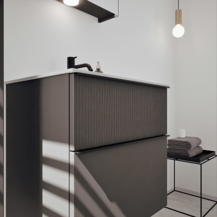 burgbad Fiumo 2.0 Mineralguss-Waschtisch mit Waschtischunterschrank 62 cm, mit Griff G0200