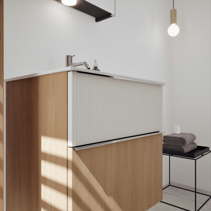 burgbad Fiumo 2.0 Mineralguss-Waschtisch mit Waschtischunterschrank 62 cm, mit Griff G0146