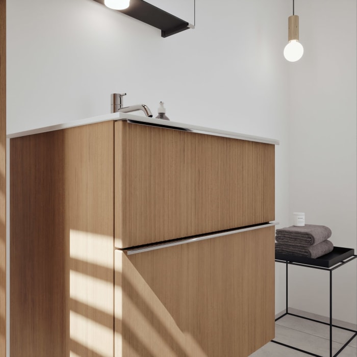 burgbad Fiumo 2.0 Mineralguss-Waschtisch mit Waschtischunterschrank 62 cm, mit Griff G0146