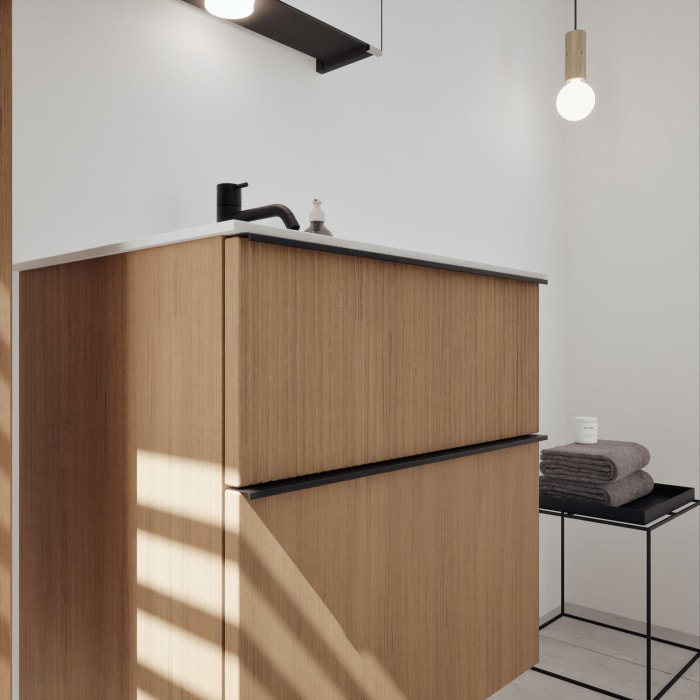 burgbad Fiumo 2.0 Mineralguss-Waschtisch mit Waschtischunterschrank 62 cm, mit Griff G0200