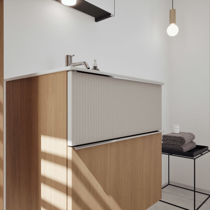 burgbad Fiumo 2.0 Mineralguss-Waschtisch mit Waschtischunterschrank 62 cm, mit Griff G0146